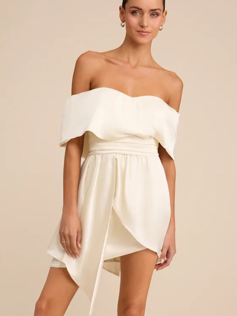 NWT Lulu's Cream Strapless Off-Shoulder Wrap Mini Dress